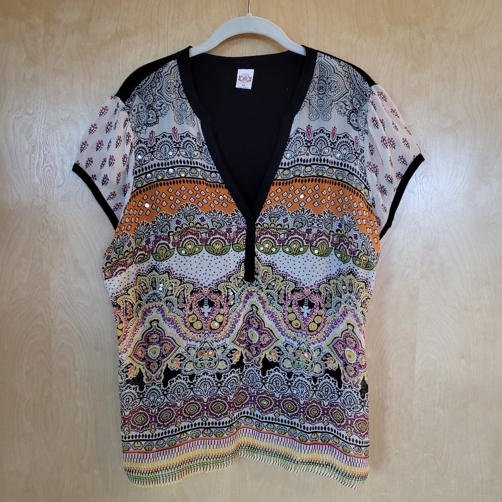 Boho Beaded and Sequined Top Size X-Large